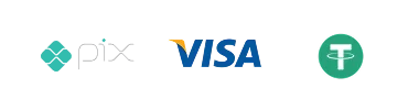 Métodos de pagamento suportados: PIX, Visa, USDT